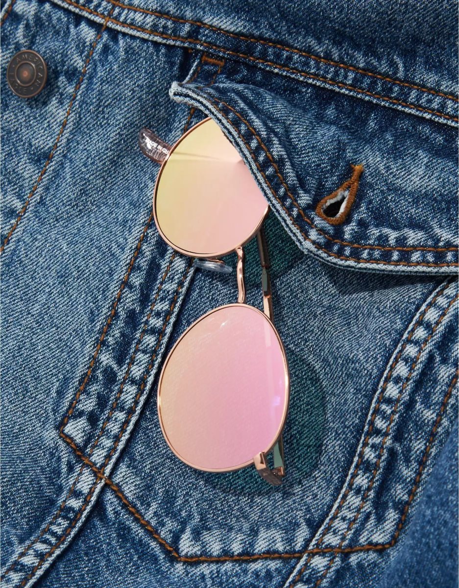 Lunettes de Soleil American Eagle AEO Rose Gold Round Metal Rose Doré Femme | EIA-89965665